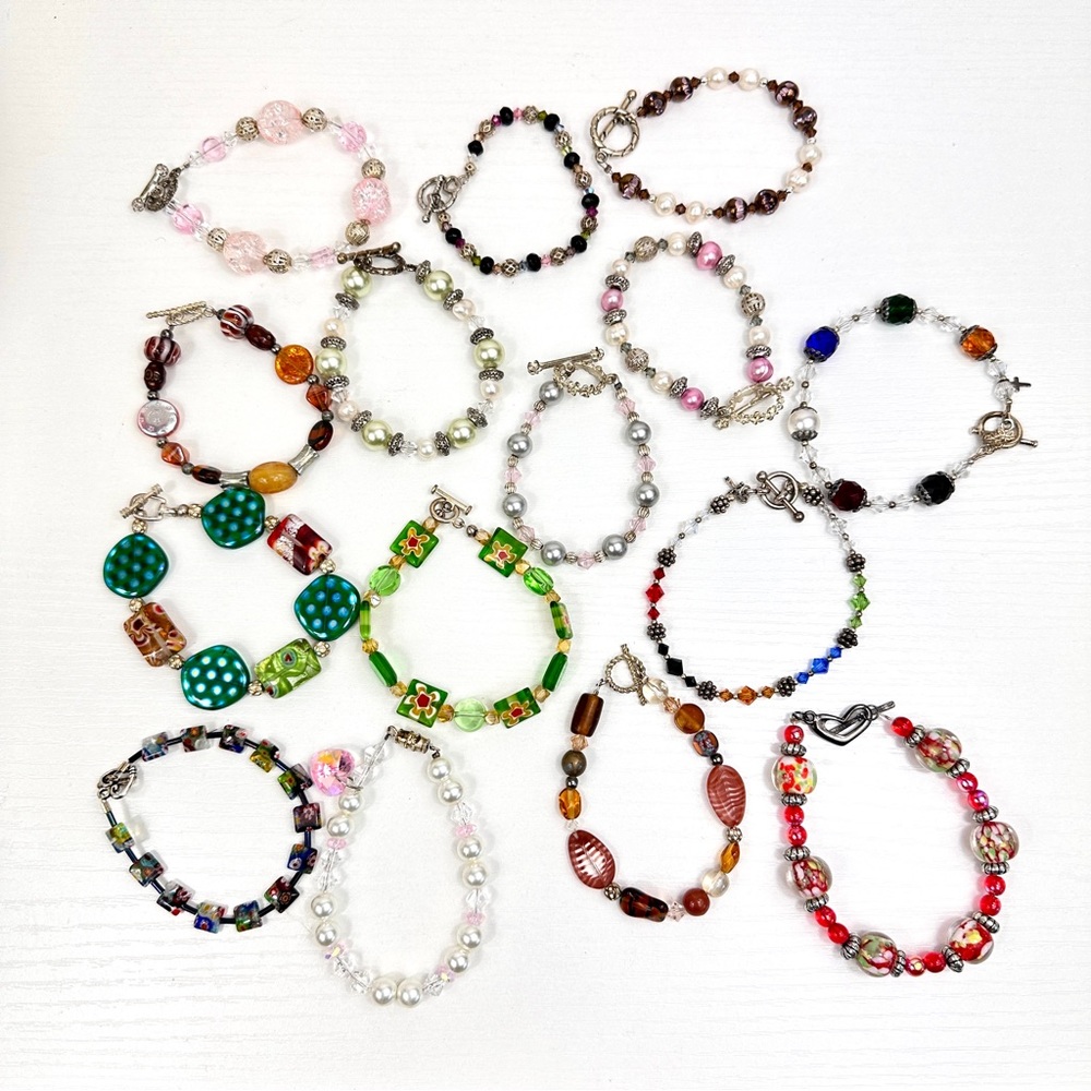 15 Swarovski Crystal, Pearl, Glass Bracelet Beaded Bundle